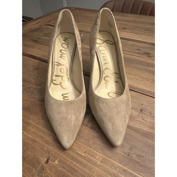 Sam Edelman Tonia Womens 6 M Tan Beige Suede Leather Pumps Heels Silver Spikes - Picture 3 of 8